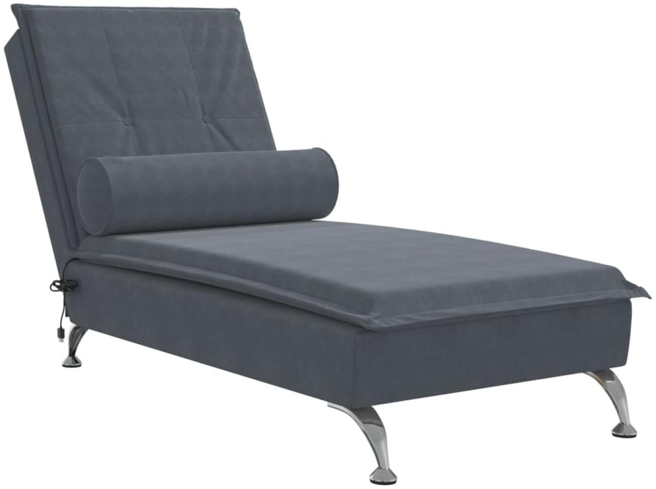 vidaXL Massage-Chaiselongue mit Nackenrolle Dunkelgrau Samt 379451 Bild 1