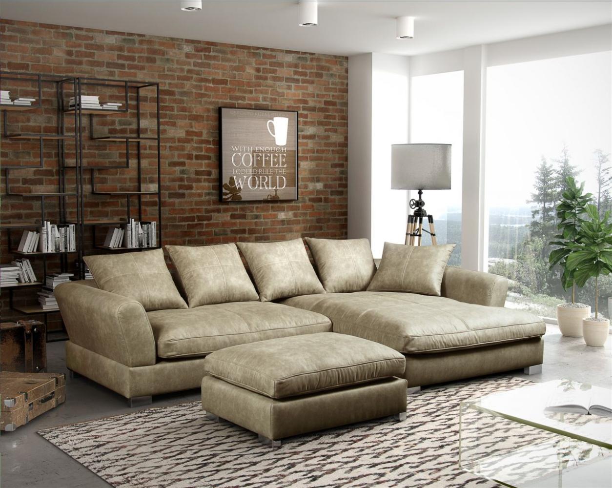 Ecksofa TIZIAN L-Form Wildlederoptik-Beige/Otto. Rechts + Hocker Bild 1