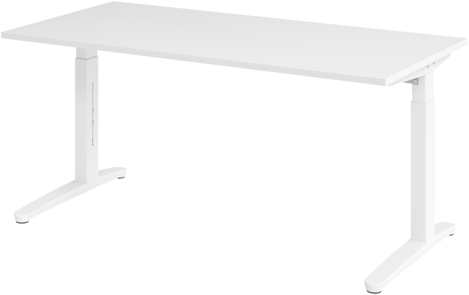 bümö manuell höhenverstellbarer Schreibtisch 160x80 in weiß, Gestell in weiß - PC Tisch höhenverstellbar & groß, höhenverstellbarer Tisch Büro, großer Computertisch verstellbar, X16-W-WW Bild 1
