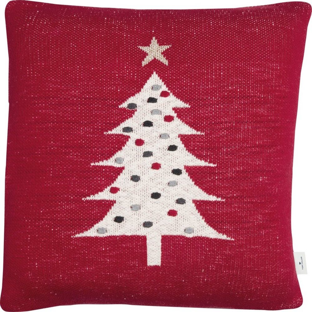 TOM TAILOR HOME Dekokissen Knitted Red Tree, Gestrickte Kissenhülle ohne Füllung mit Weihnachtsbaum-Motiv, 1 Stück Bild 1