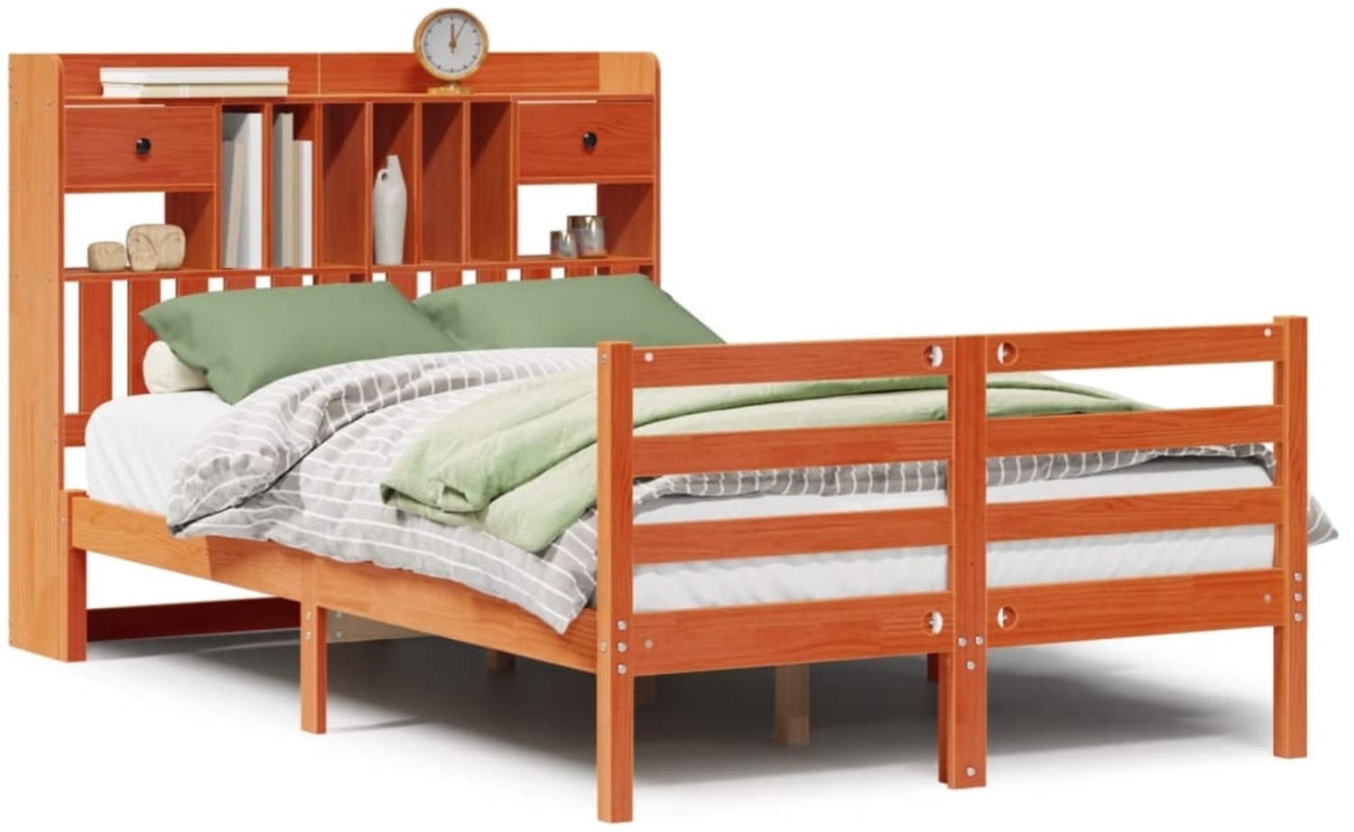 vidaXL Massivholzbett mit Regal ohne Matratze Wachsbraun 135x190 cm 3321951 Bild 1