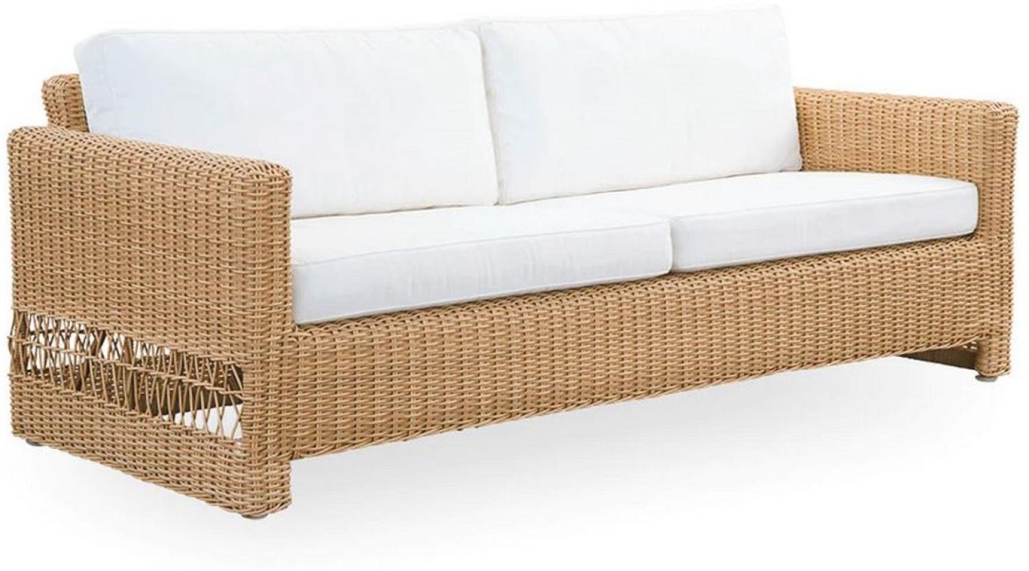 Casa Padrino Luxus Gartensofa mit Kissen Naturfarben / Weiß 200 x 86 x H. 71 cm - Wetterbeständiges Garten & Terrassen Sofa - Garten & Terrassen Möbel - Luxus Qualität Bild 1