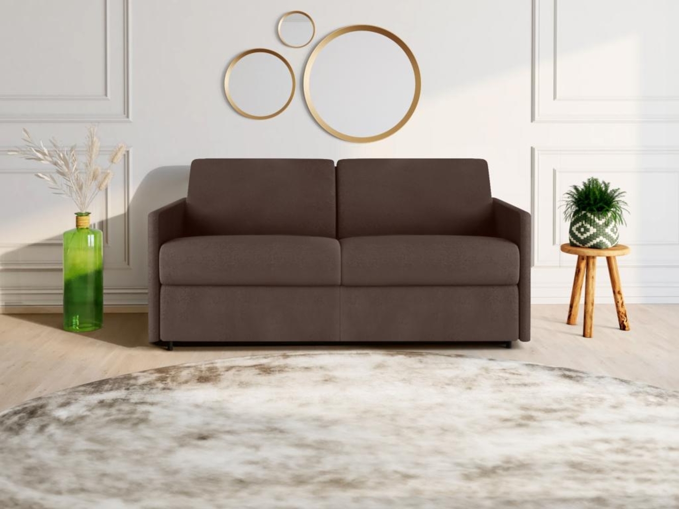 Schlafsofa 3-Sitzer CALIFE - Stoff - Braun - Liegefläche: 140 cm - Matratzenhöhe: 14 cm Bild 1