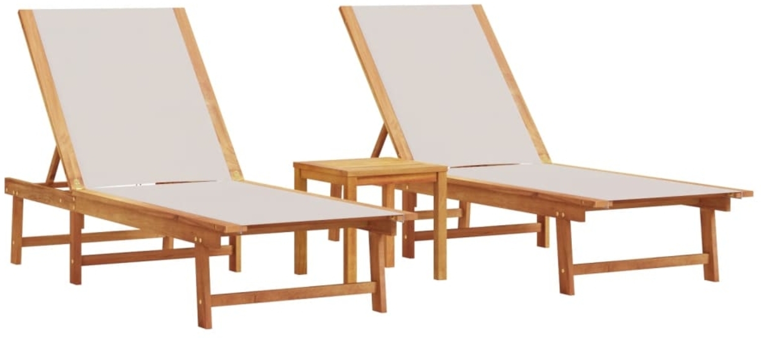 vidaXL Sonnenliegen 2 Stk. mit Tisch Grau Massivholz Akazie Textilene 3279253 Bild 1