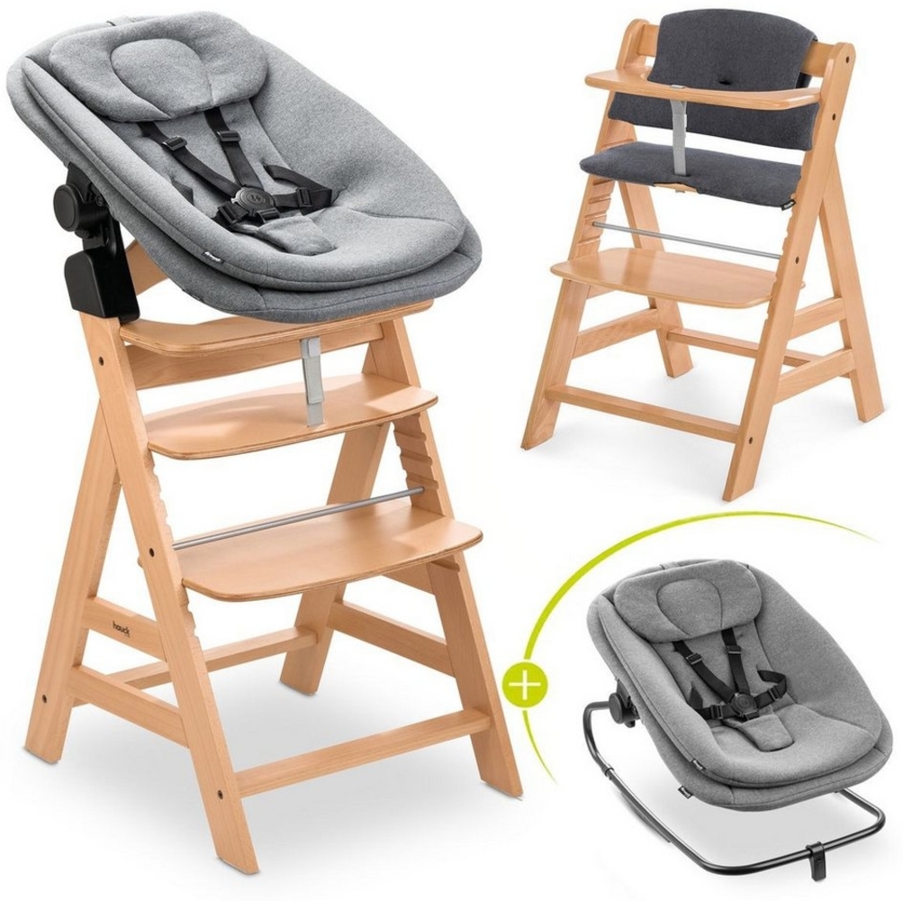 Hauck Hochstuhl Alpha Plus Natur Newborn Set (Set), Holz Babystuhl ab Geburt inkl. Aufsatz für Neugeborene & Sitzauflage Bild 1