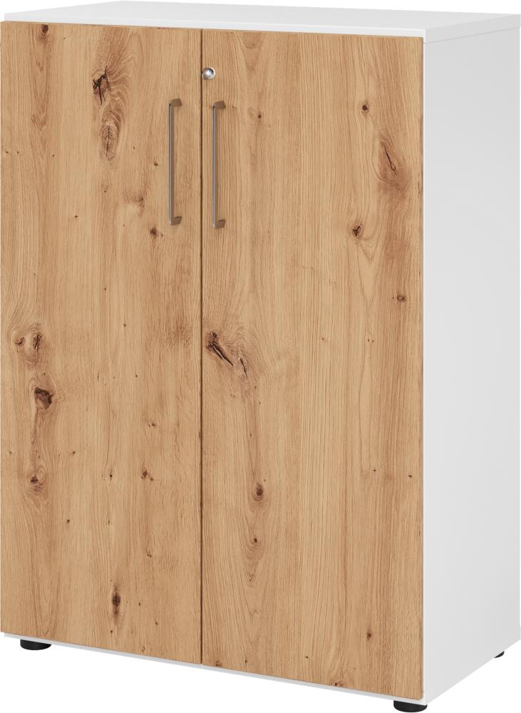 bümö® smart Aktenschrank abschließbar für 3 Ordnerhöhen in Weiß/Asteiche Bild 1