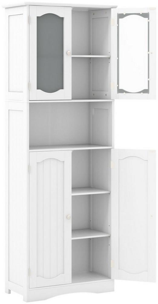 COSTWAY Hochschrank Küche, Badezimmerschrank, mit 4 Türen & Fach, Weiß Bild 1