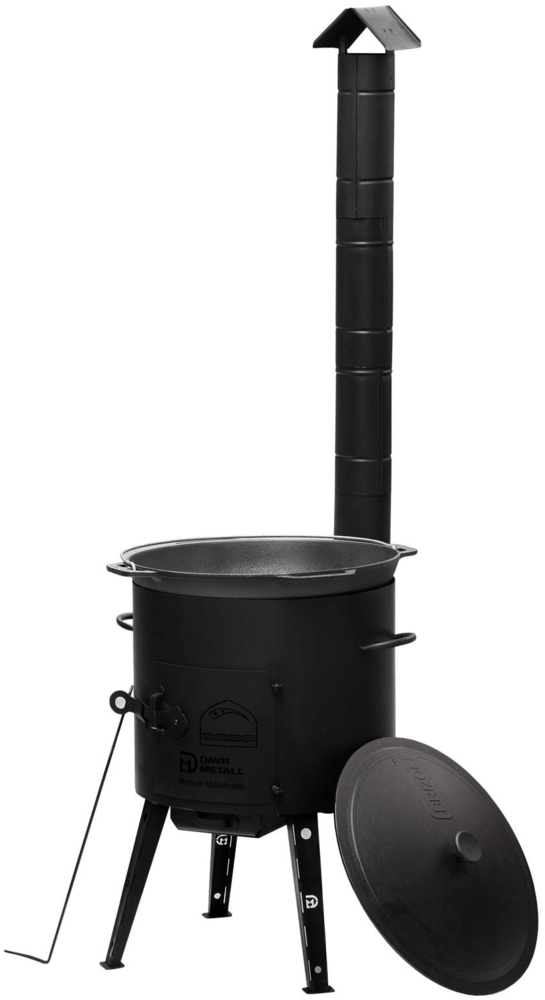 Ø40 Uchag 2mm stahl Utschak mit Abzugsrohr Utschag Campingofen 15L Gusseisen Kazan mit Gusseisen Deckel Kasan Feuerstelle Feldküche Bild 1