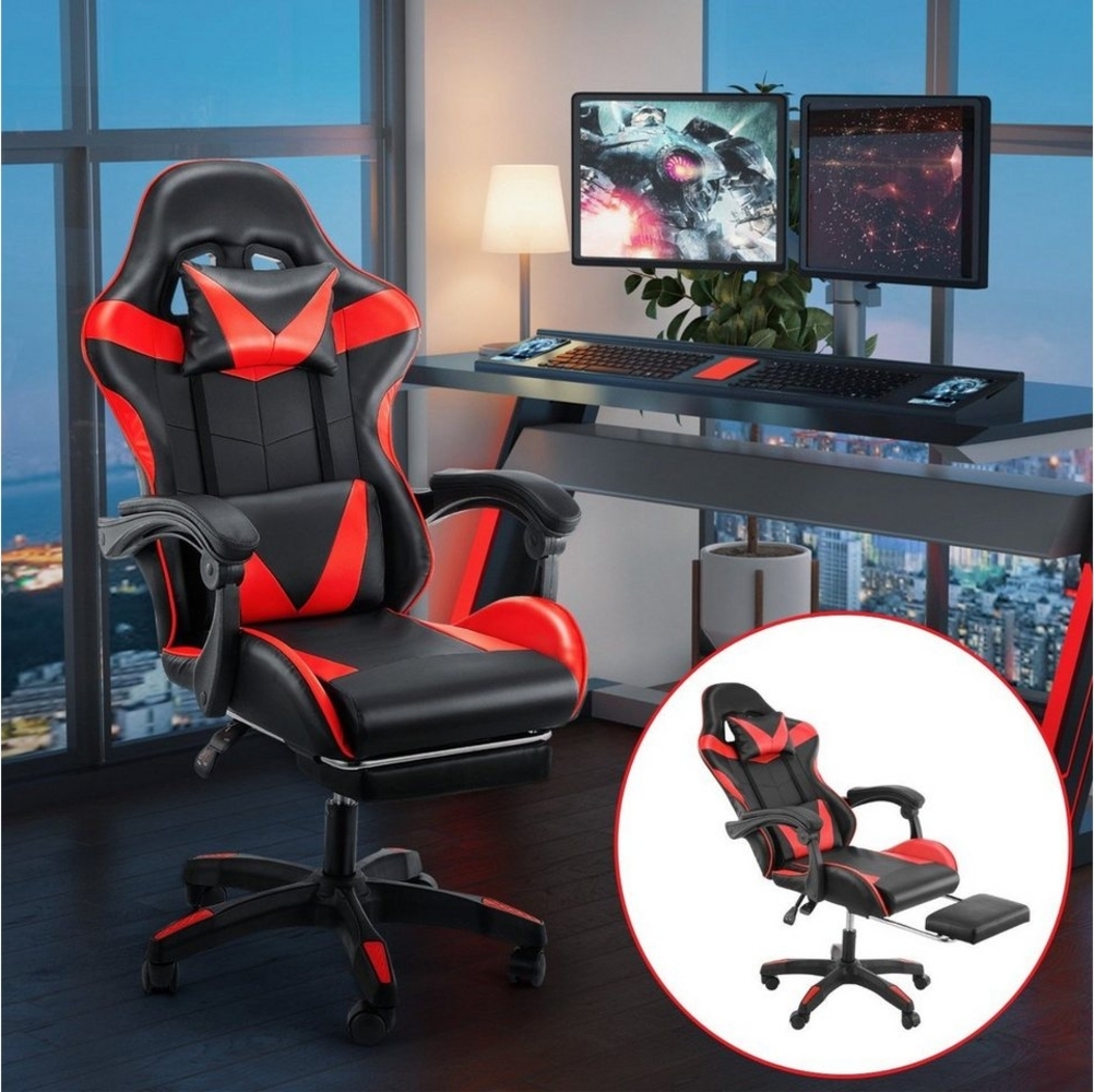 WILGOON Gaming Chair Bürostuhl Gaming Stuhl Ergonomischer Gamer Stuhl Höhenverstellbarer, mit Fußstütze Kopfstütze Lendenkissen Drehsessel,Max. Belastung 130kg Bild 1