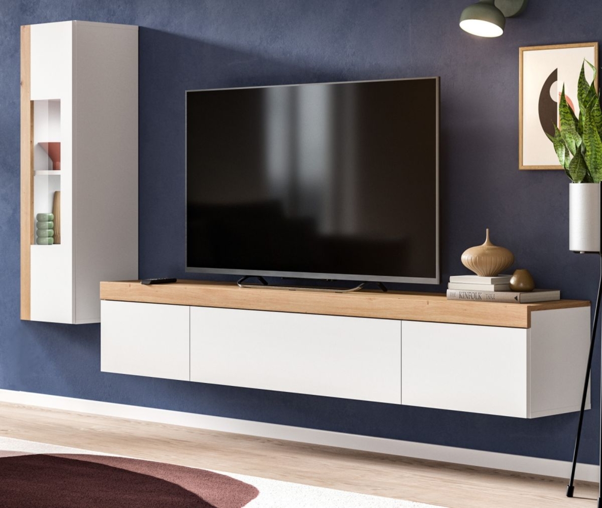 Wohnwand 2-teilig Siena in weiß und Eiche 225 cm Bild 1