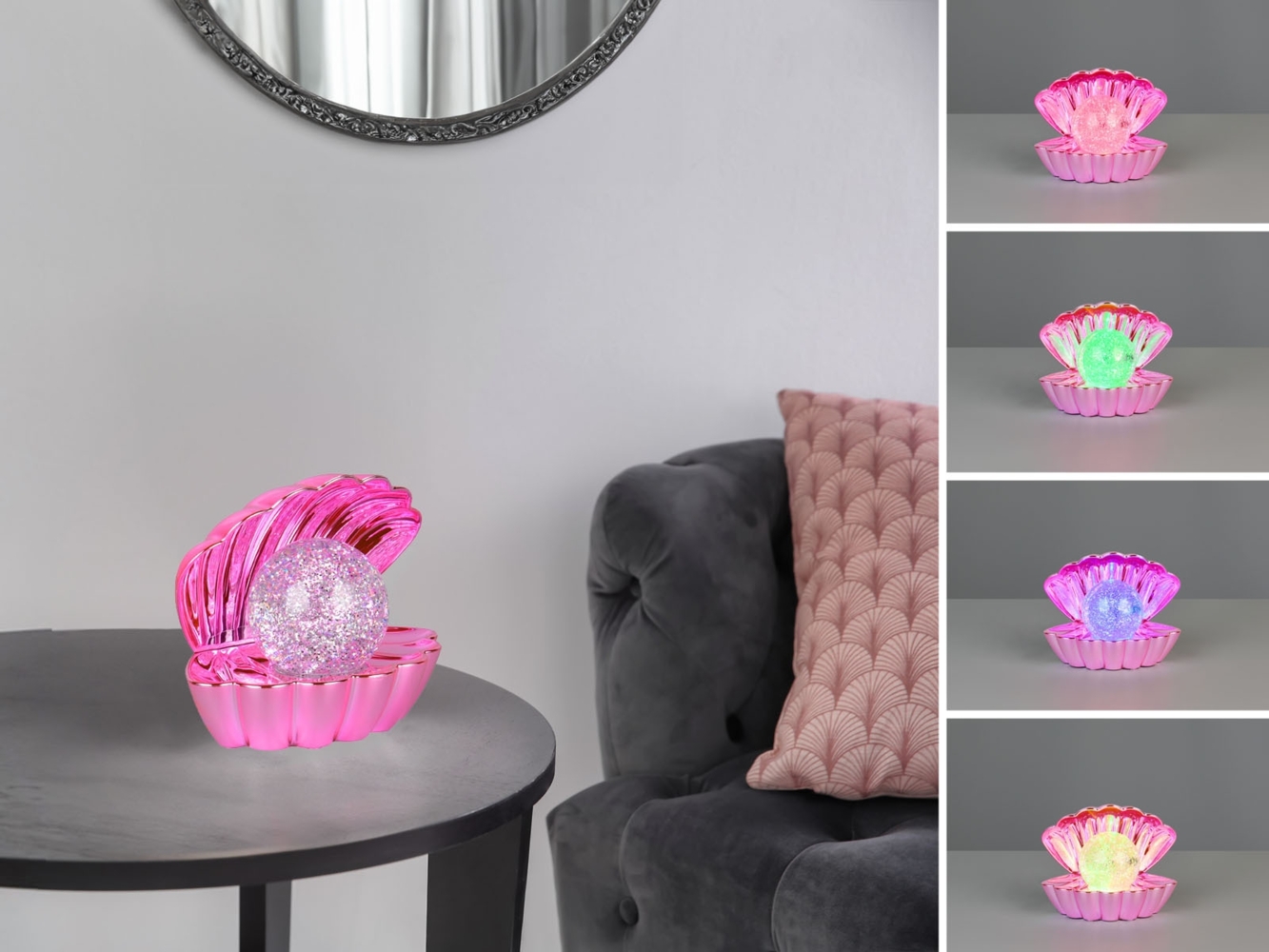 USB Muschel Tischlampe Pink mit RGB Beleuchtung, Höhe 14cm Bild 1
