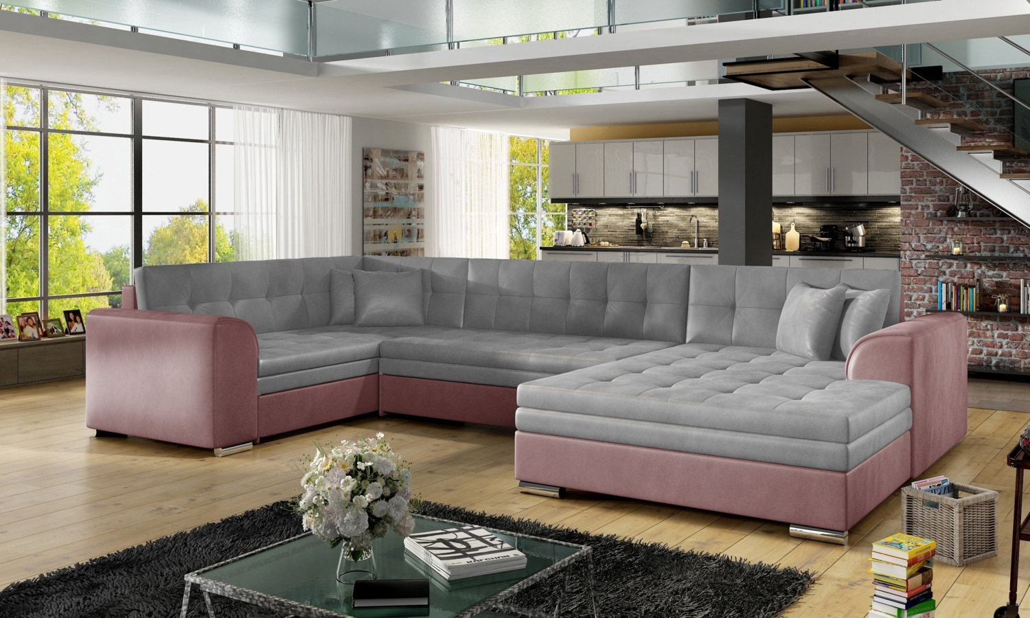 U-Sofa Damario mit Schlaffunktion Monolith 84 Grau Bild 1
