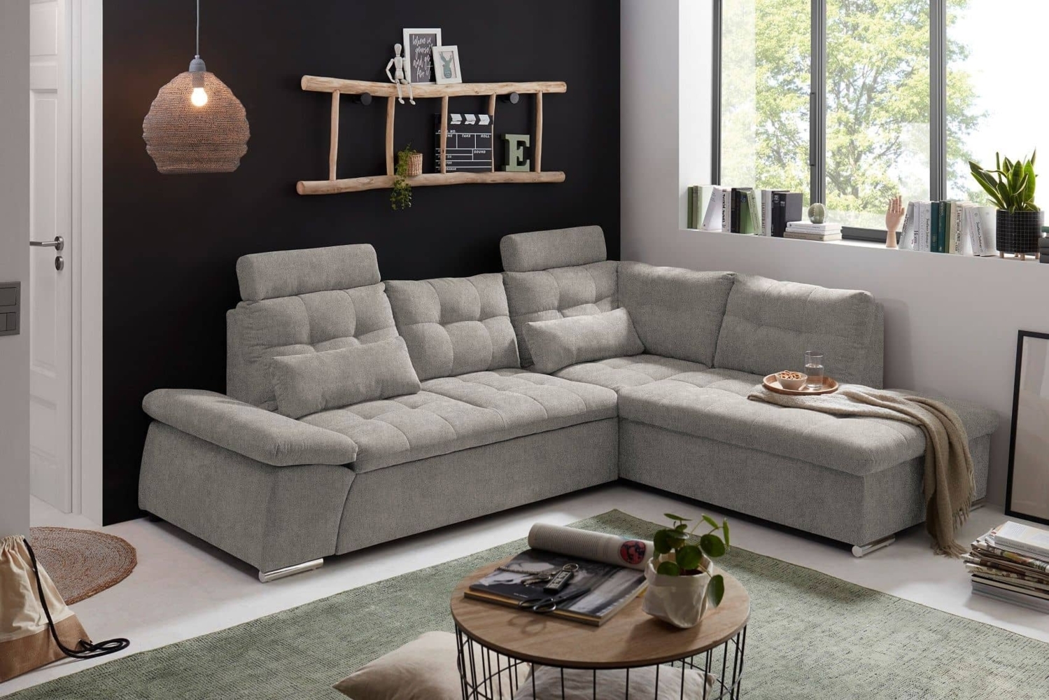 Ecksofa Medan Taupe von Ed Exciting Design – Modernes Sofa mit Schlaffunktion & Glow Mikrofaser Bild 1