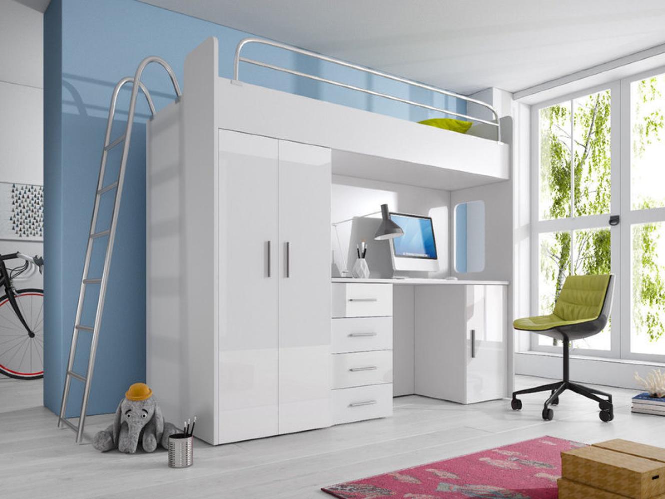 DOPPELSTOCKBETT Weiß STOCKBETT KINDERZIMMER BETT ETAGENBETT MIT SCHREIBTISCH Bild 1