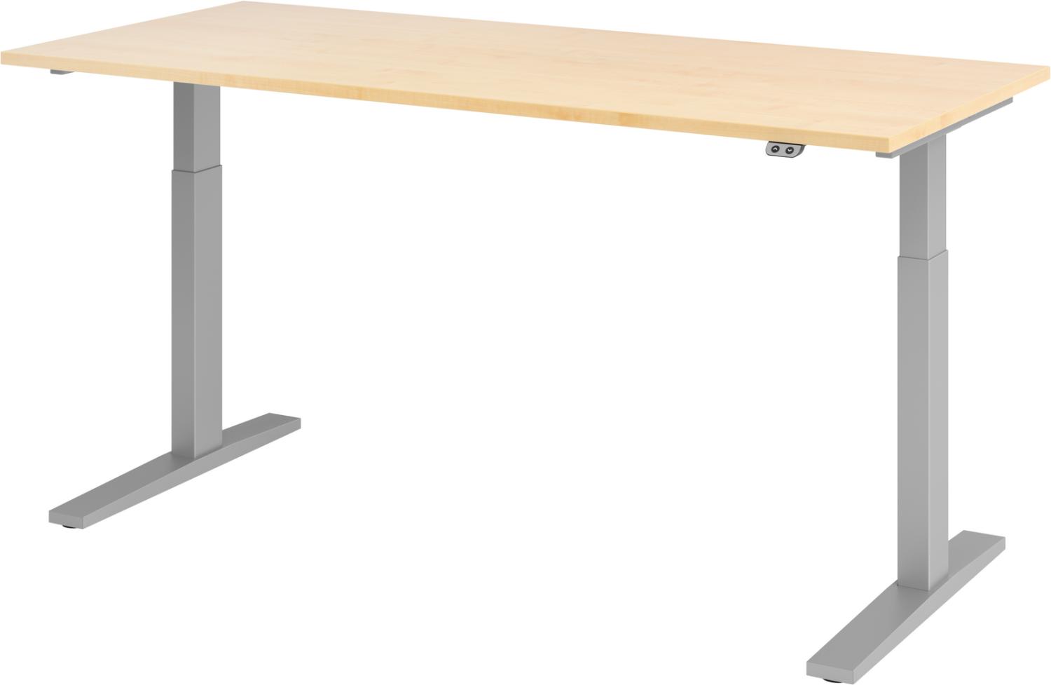 bümö elektrisch höhenverstellbarer Schreibtisch 180x80 cm in Ahorn, Gestell silber - Schreibtisch höhenverstellbar elektrisch, elektrischer Schreibtisch & Gaming Tisch, XMKA-Serie Bürotisch, XMKA19-3-S Bild 1