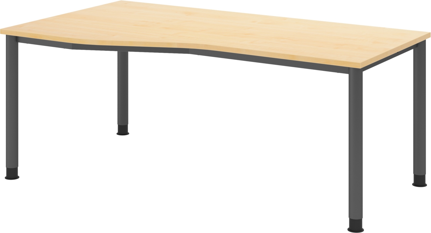 bümö höhenverstellbarer Schreibtisch H-Serie 180x100 cm in Ahorn, Gestell in Graphit - PC Tisch für's Büro manuell höhenverstellbar, Computertisch verstellbar, HS-18-3-G Bild 1