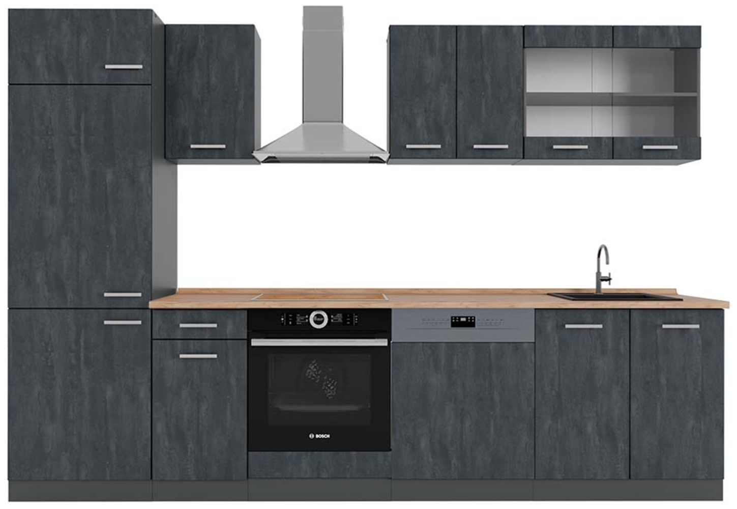 Vicco Komplettküche Schwarz Beton/Anthrazit 300 cm AP Eiche, R-Line Bild 1