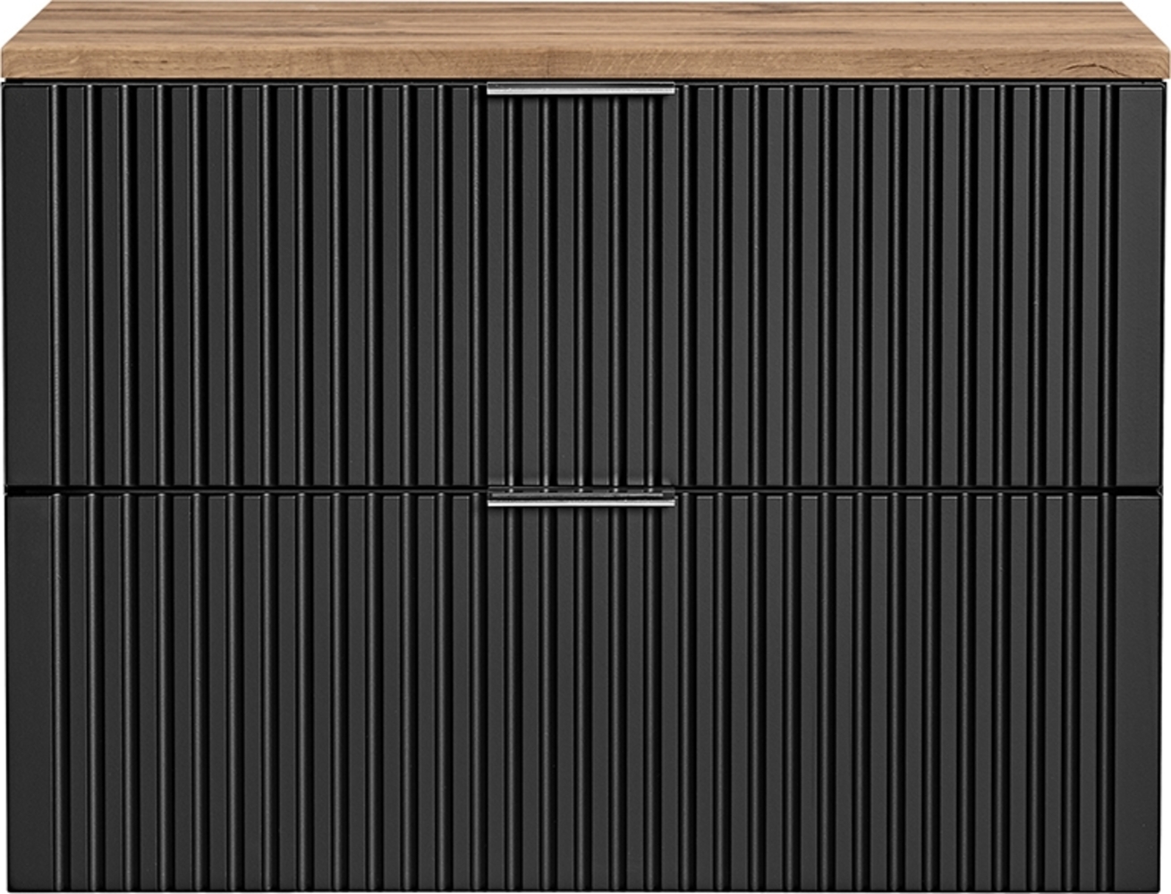 Waschtischunterschrank 80cm ADELAIDE-56-BLACK, matt schwarz mit Eiche Nb, gerillte Front, B/H/T ca. 80,6/59,2/46,5 cm Bild 1