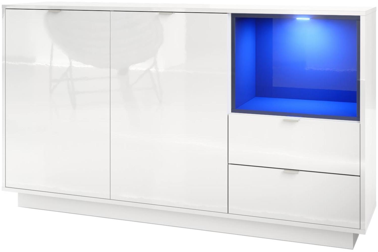 Sideboard Kommode Metro, Korpus in Weiß Hochglanz / Fronten in Weiß Hochglanz mit Einsatz in Schwarz Hochglanz, inkl. LED Beleuchtung Bild 1