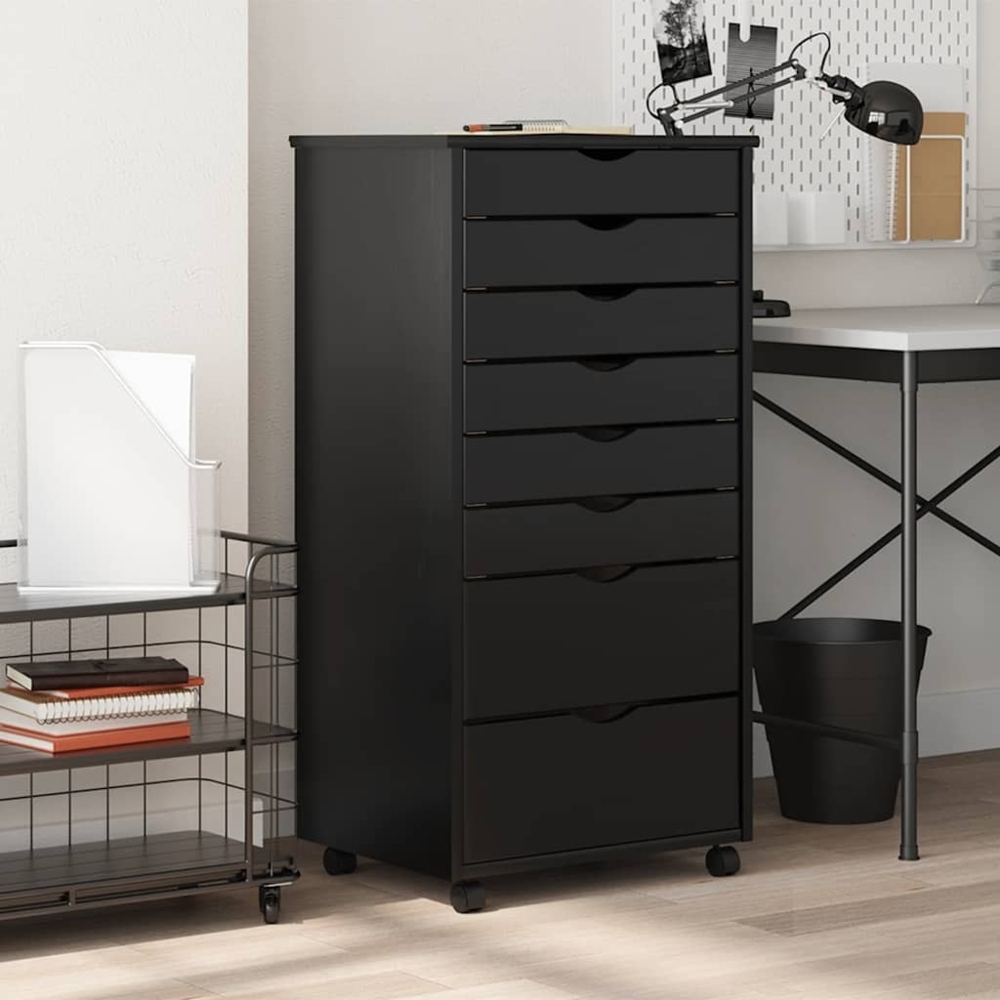 vidaXL Rollschrank mit Schubladen MOSS Schwarz Massivholz Kiefer 4015788 Bild 1