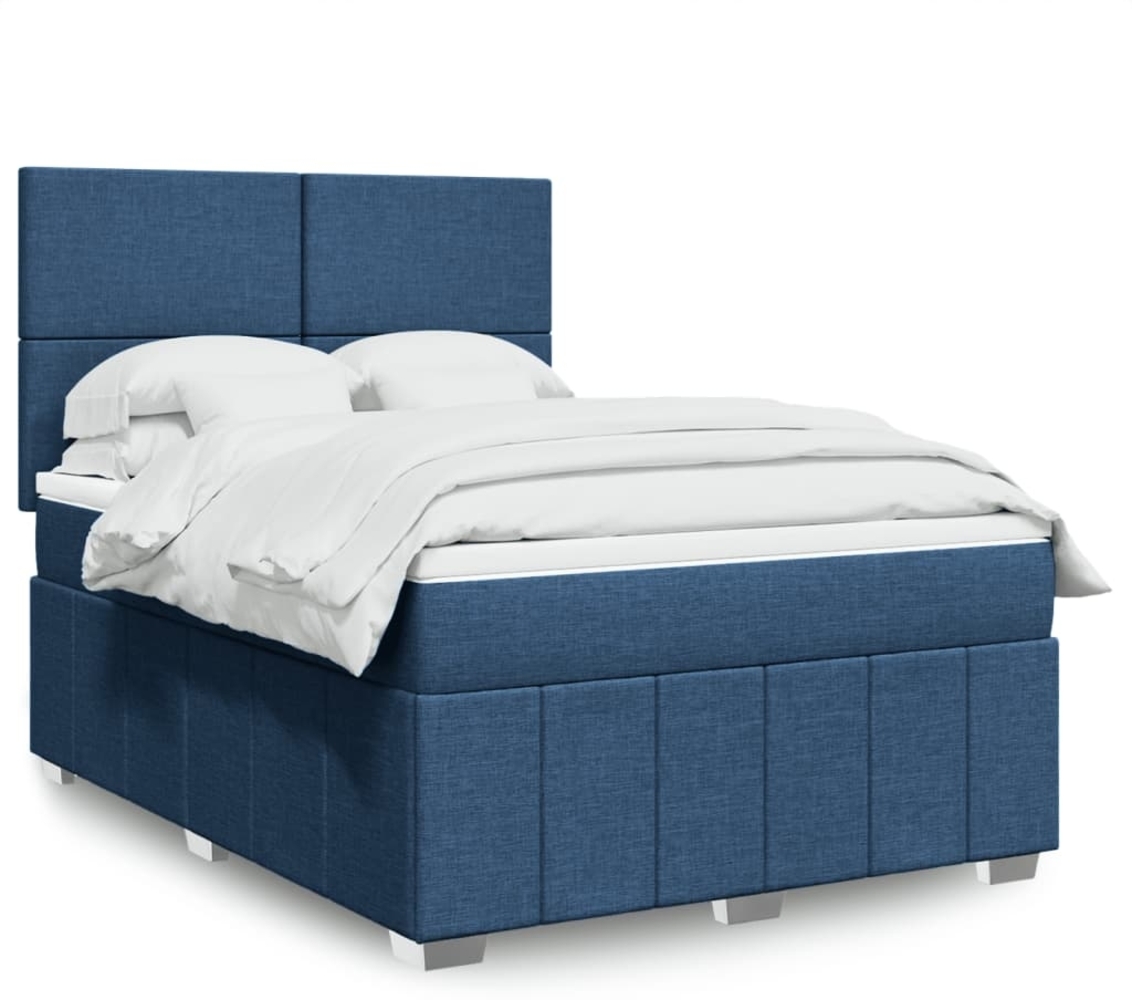 vidaXL Boxspringbett mit Matratze Blau 160x200 cm Stoff 3291718 Bild 1