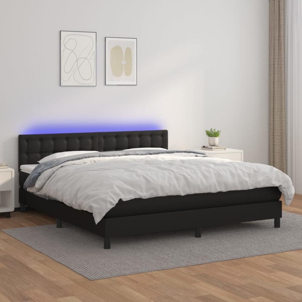 vidaXL Boxspringbett mit Matratze & LED Schwarz 160x200 cm Kunstleder 3134231 Bild 1