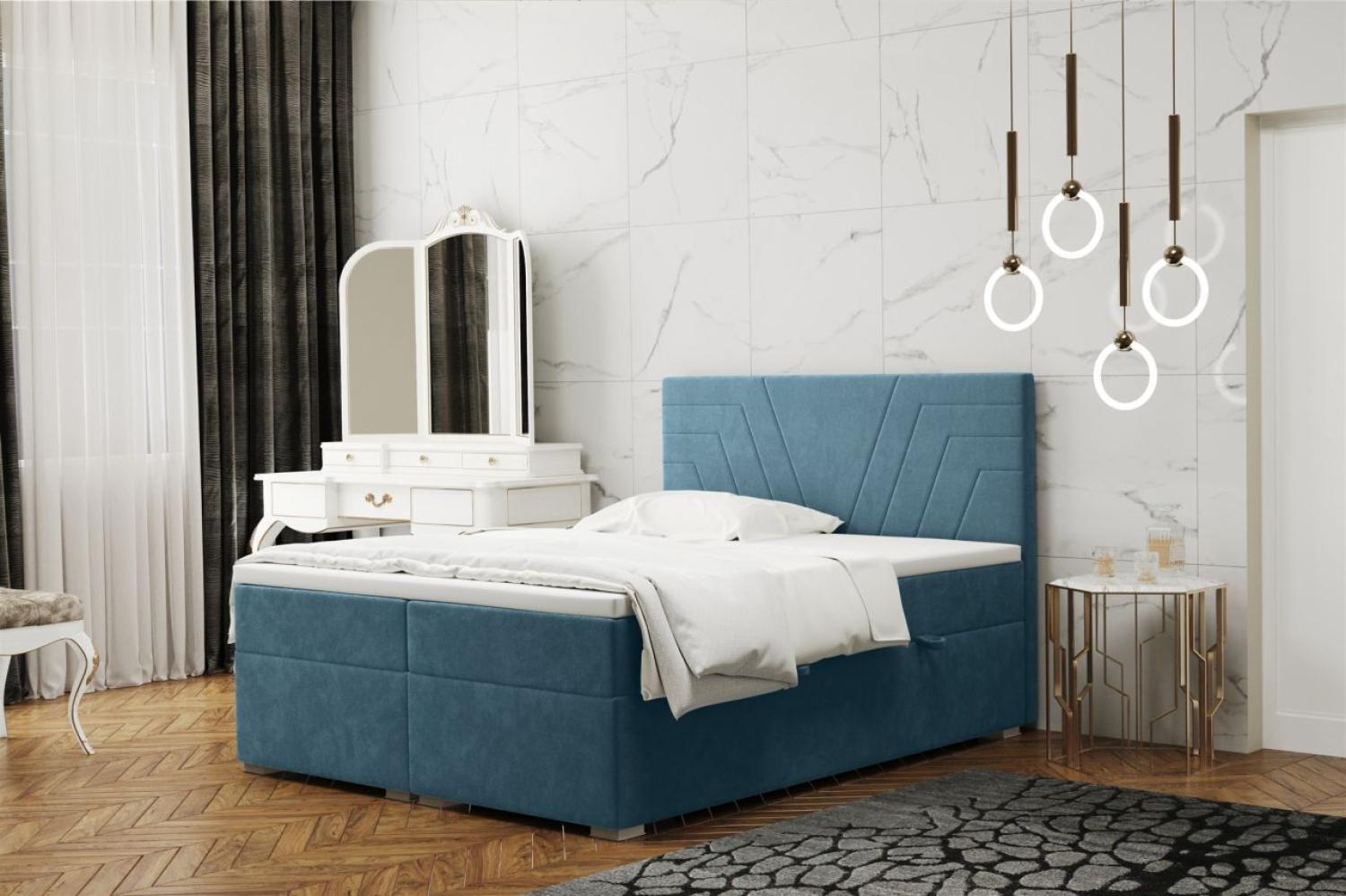 Boxspringbett Schlafzimmerbett RAMON 140x200cm in Stoff Matt Velvet Himmelblau Bild 1