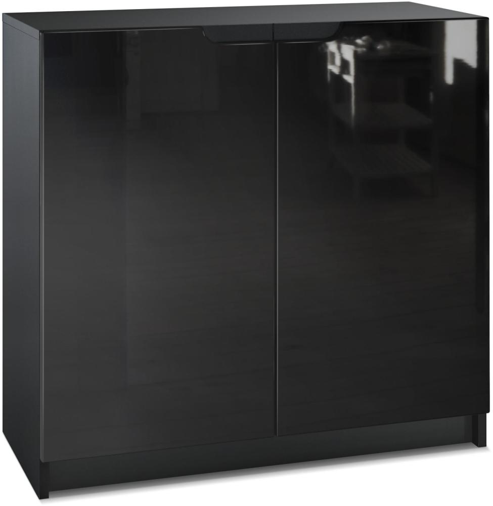 Vladon Sideboard Logan, Kommode mit 2 Türen, Schwarz matt/Schwarz Hochglanz (82 x 78 x 37 cm) Bild 1