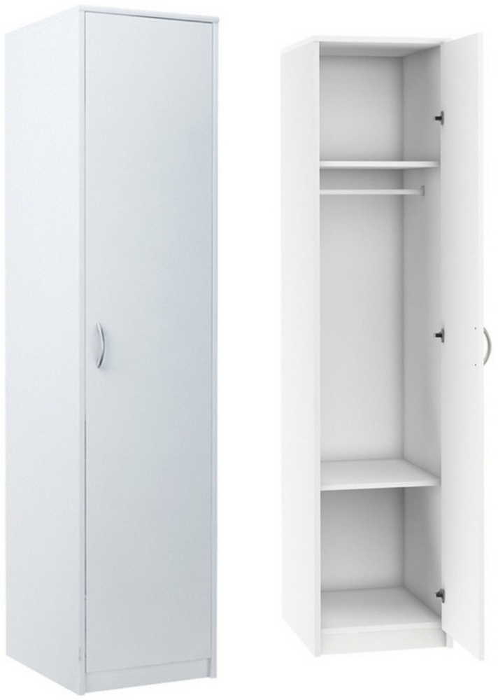 Home Collective Garderobenschrank Kleiderschrank mit 1 Tür, 1 Kleiderstange und 2 Einlegeböden 40 cm breit Schrank schmal matte Oberfläche weiß Bild 1