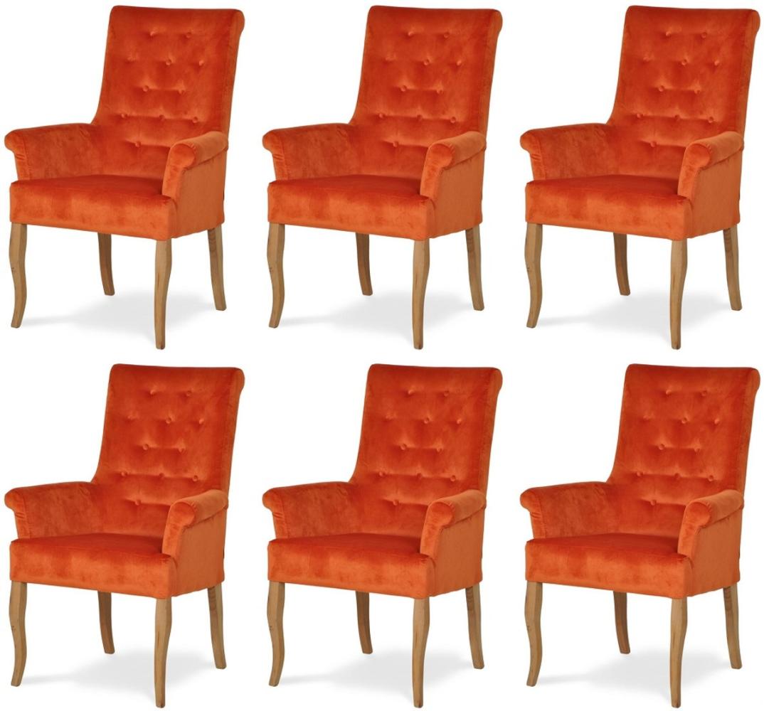 Casa Padrino Chesterfield Neo Barock Esszimmer Stuhl 6er Set Orange / Naturfarben - Küchenstühle mit Armlehnen - Esszimmer Möbel - Chesterfield Möbel - Neo Barock Möbel Bild 1