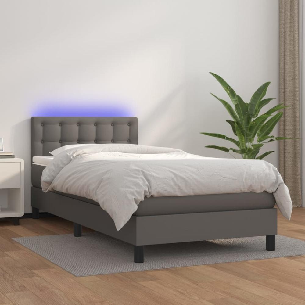 vidaXL Boxspringbett mit Matratze & LED Grau 90x190 cm Kunstleder 3134199 Bild 1