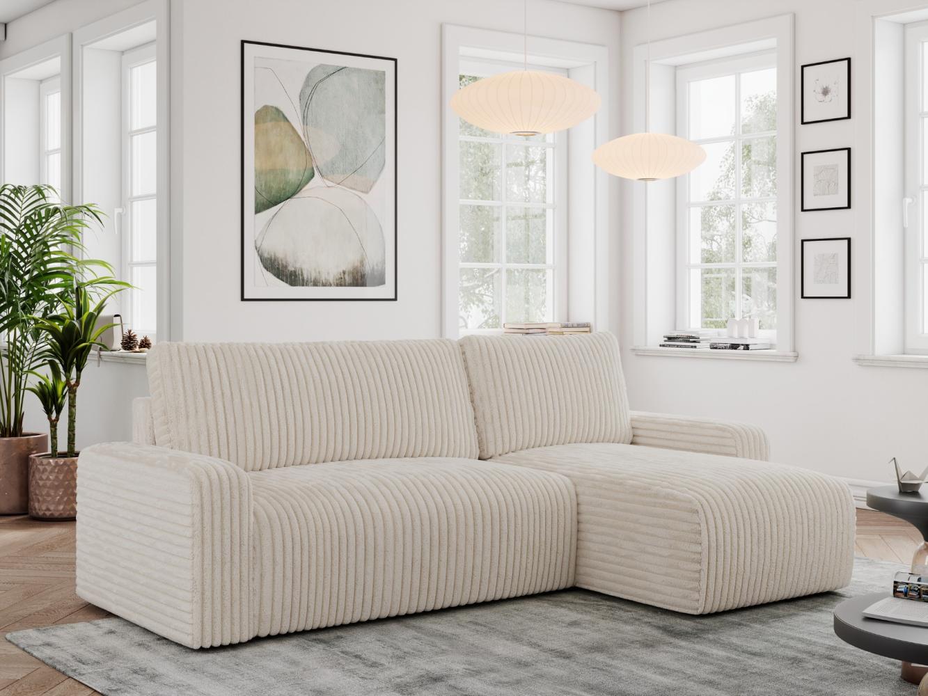 Ecksofa L-form, mit Schlaffunktion und Bettkasten - ARGOS, Beige, Cord Bild 1