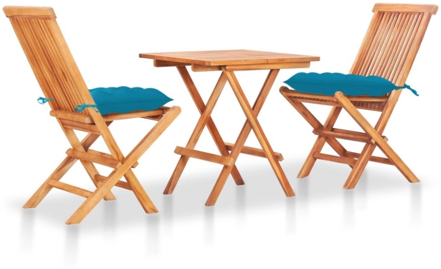 vidaXL 3-tlg. Bistro-Set mit Hellblauen Kissen Massivholz Teak 3063244 Bild 1