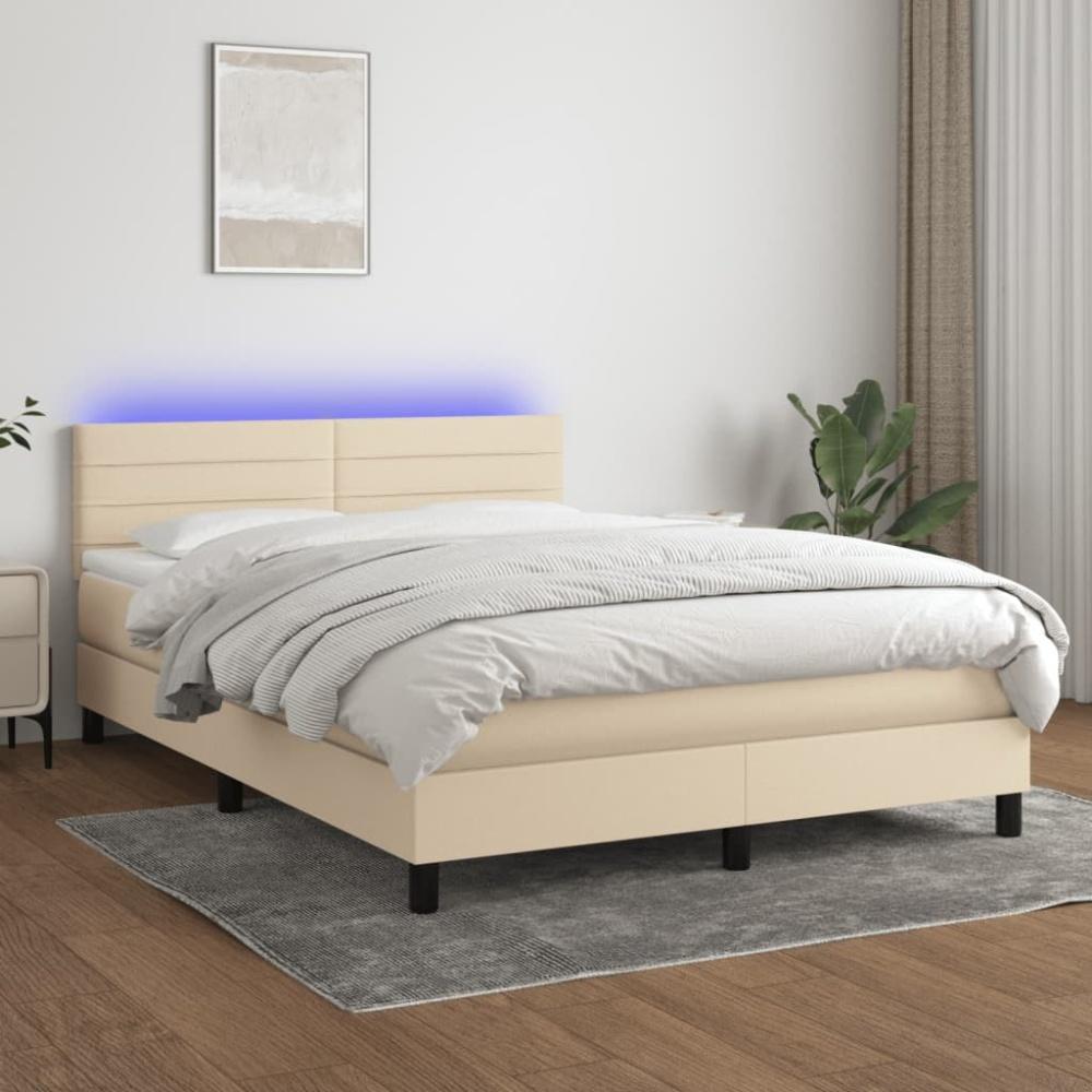 vidaXL Boxspringbett mit Matratze & LED Creme 140x190 cm Stoff 3133234 Bild 1