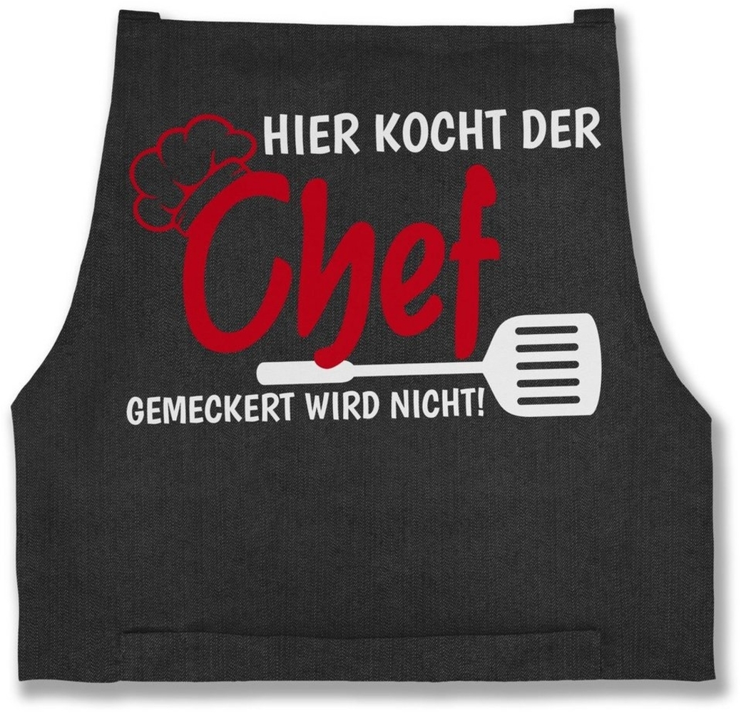 Shirtracer Kochschürze Hier kocht der Chef gemeckert wird nicht I Geschenk Kochen I Hobbykoch, (1-tlg), Kochschürze Herren Männer Bild 1