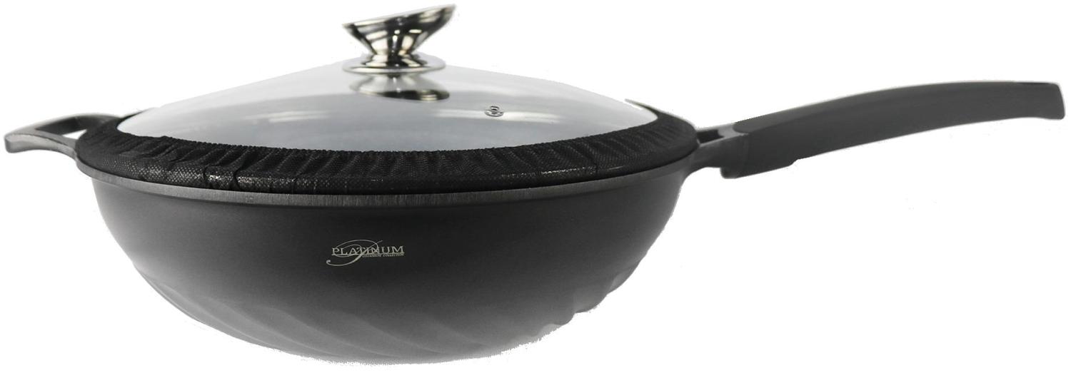 WOK Pfanne 32cm Induktion Aluguss mit Deckel Antihaft Bratpfanne Marmorbeschichtung Gastronomie Home Wokpfanne Bild 1