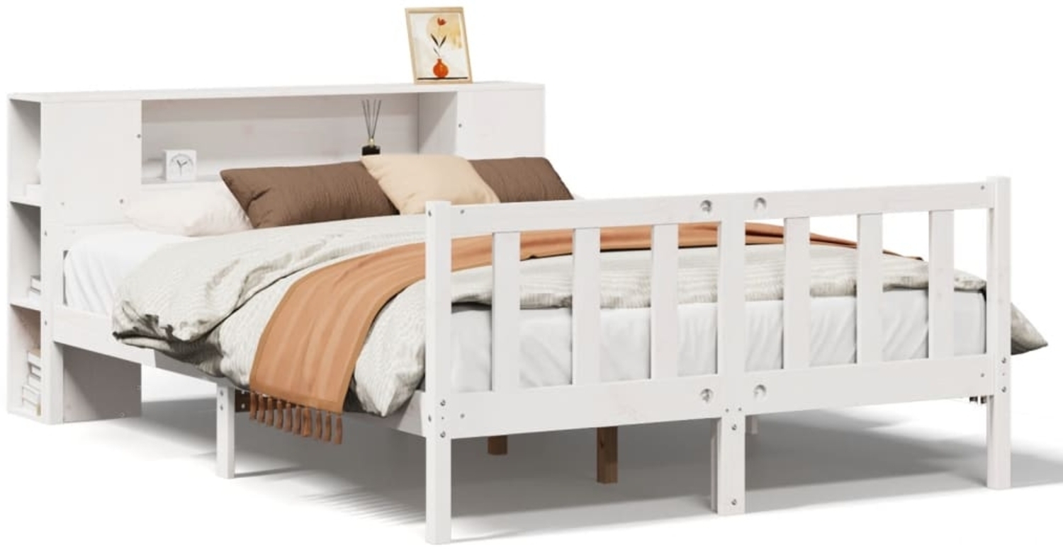 vidaXL Massivholzbett mit Regal ohne Matratze Weiß 150x200 cm Kiefer 3322089 Bild 1