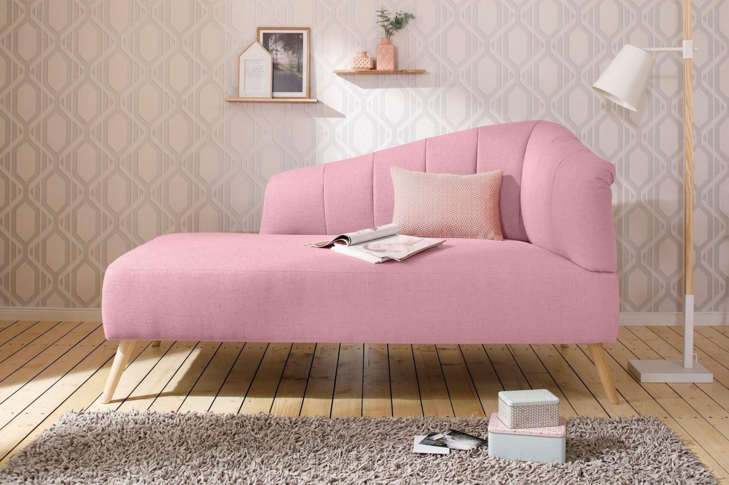 OTTO home Recamiere Lucy, Chaiselonge mit Massivholzfüßen und Steppung, Armlehne links und rechts bestellbar Bild 1