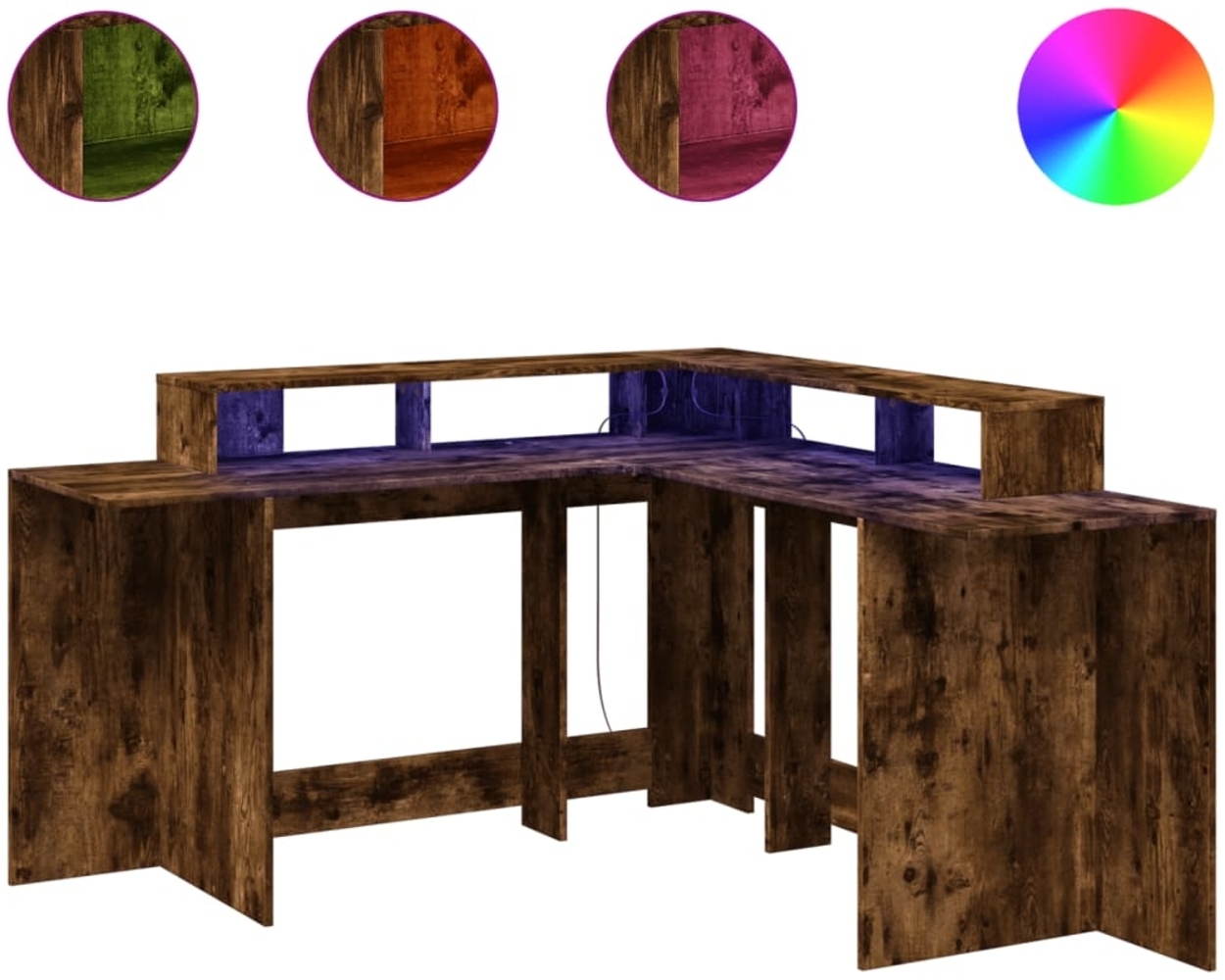 vidaXL LED-Schreibtisch Räuchereiche 152x152x91 cm Holzwerkstoff 3309460 Bild 1