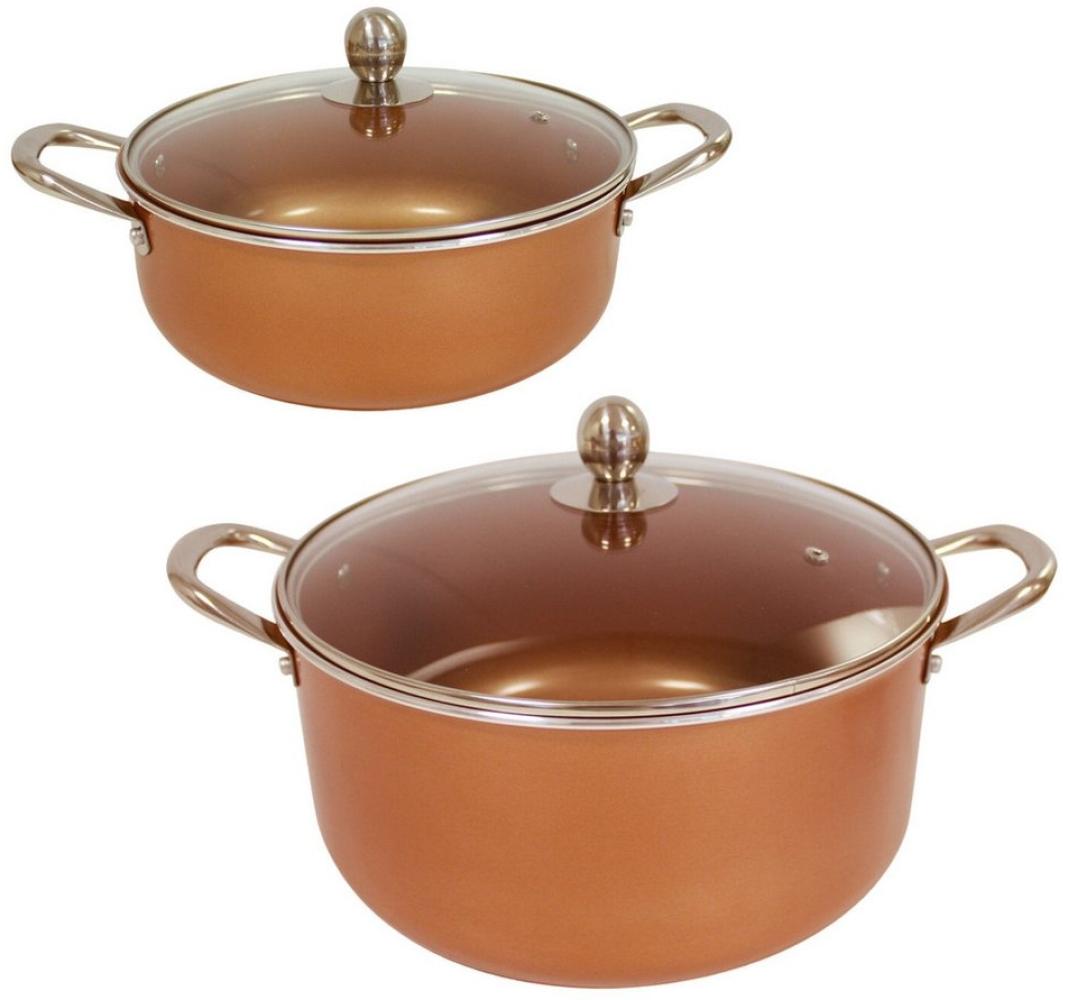 Starlyf Kochtopf Copper Pan Casserole, Aluminium, Kupfer (3 Varianten, 4-tlg, Im Set oder einzeln Ø 24 - 28 cm Topf mit Glasdeckel), Kupfer Keramik Topf mit Anthaftbeschichtung, backofenfest, Induktion Bild 1