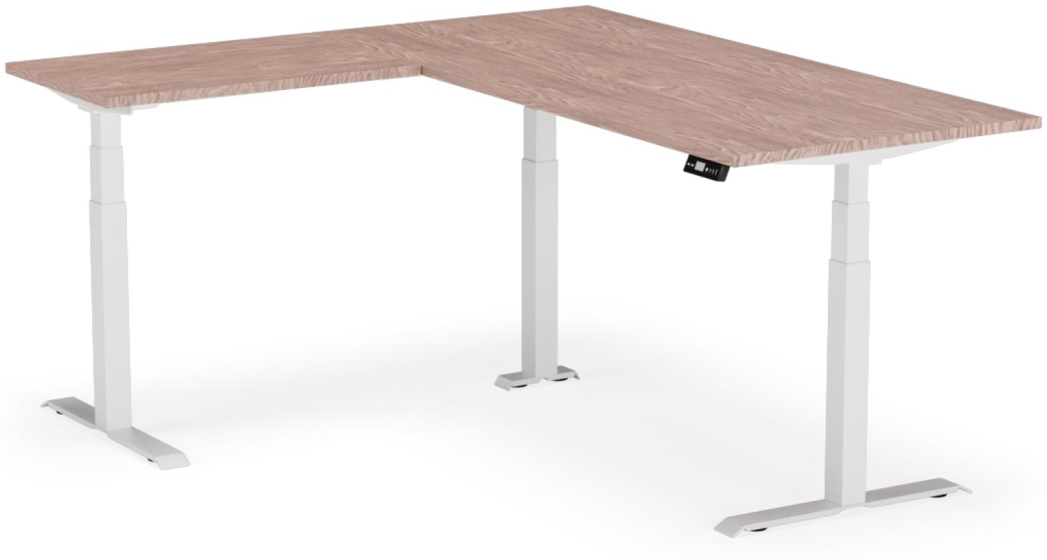 elektrisch höhenverstellbarer Schreibtisch L-SHAPE 200 x 170 x 60 - 90 cm - Gestell Weiss, Platte Walnuss Bild 1