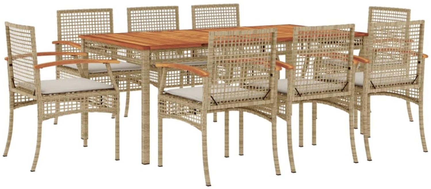 vidaXL 9-tlg. Garten-Essgruppe mit Kissen Beige Poly Rattan 3213583 Bild 1