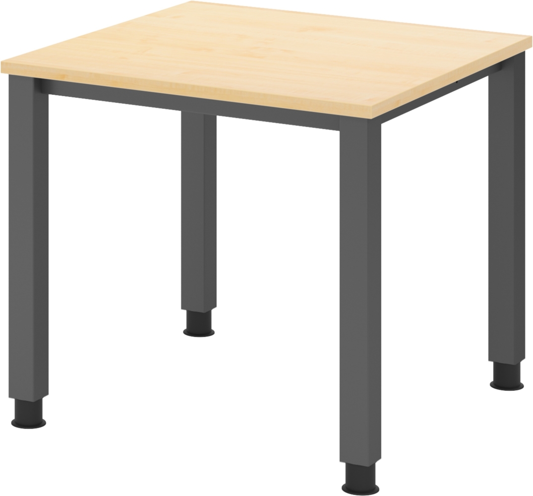 bümö manuell höhenverstellbarer Schreibtisch 80x80 cm in Ahorn, Metall-Gestell: Graphit - PC Tisch höhenverstellbar & belastbar bis 140 kg, Büro- und Computertisch klein, QS-08-3-G Bild 1