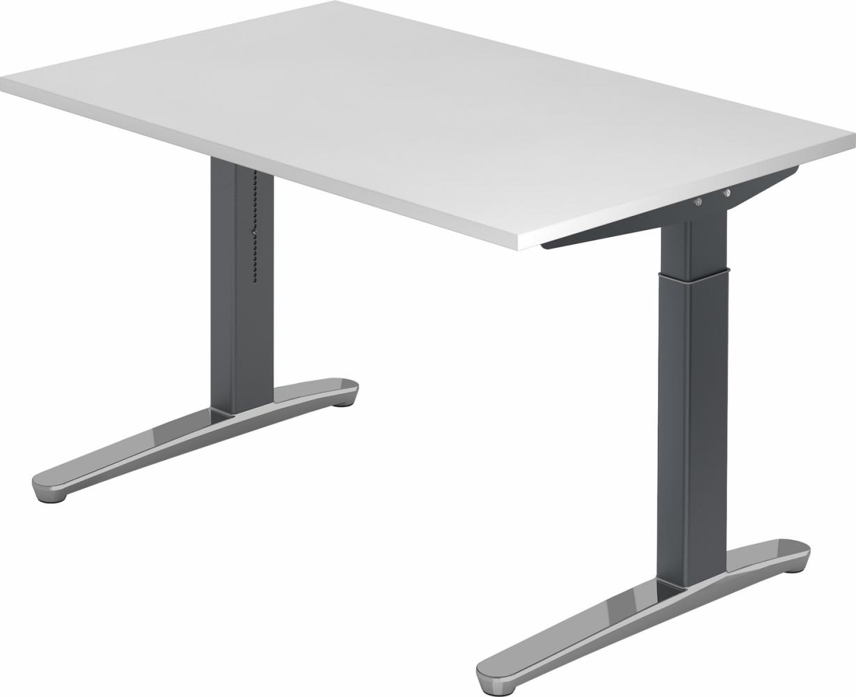 bümö® Design Schreibtisch XB-Serie höhenverstellbar, Tischplatte 120 x 80 cm in weiß, Gestell in graphit/alu poliert Bild 1