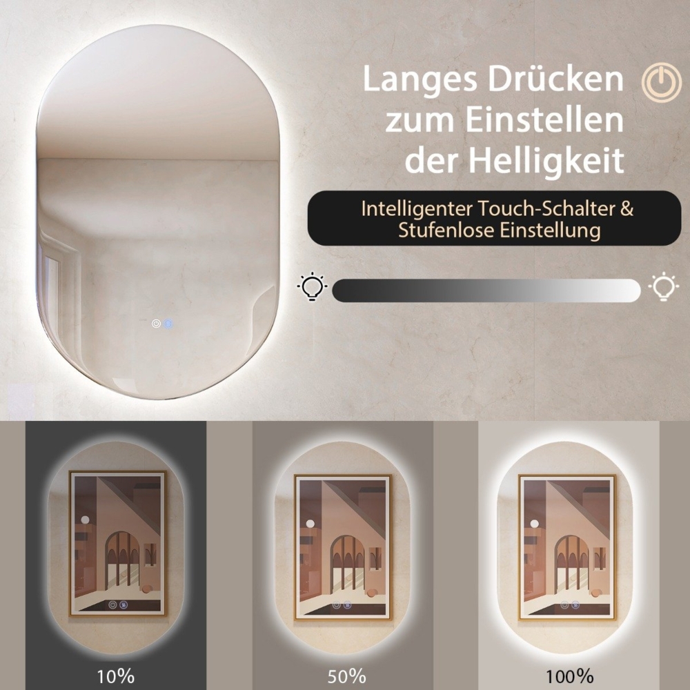 80 x 50 cm LED Wandspiegel Oval Dimmbarer Badezimmerspiegel Bild 1
