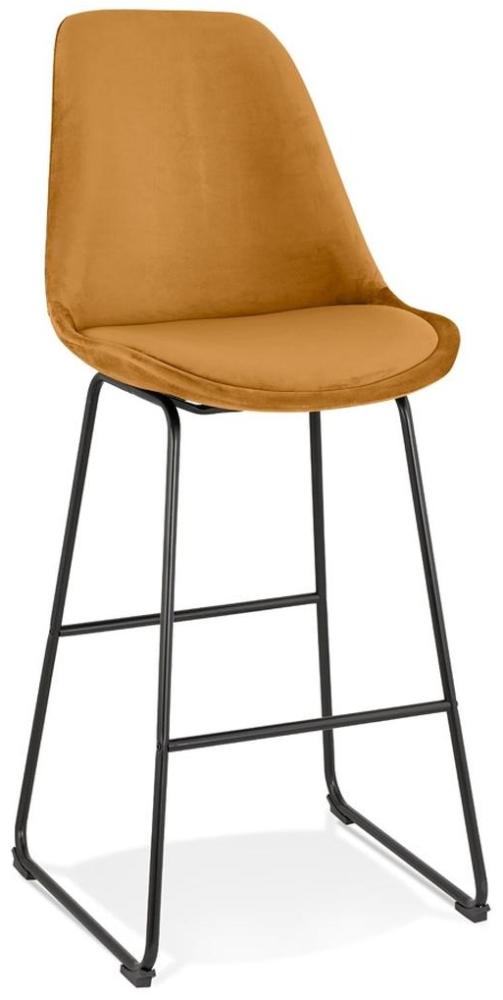 KADIMA DESIGN Thekenstuhl Samt | 77 cm Sitzhöhe | Modern Gepolstert | Senfgelb | Barhocker Bild 1