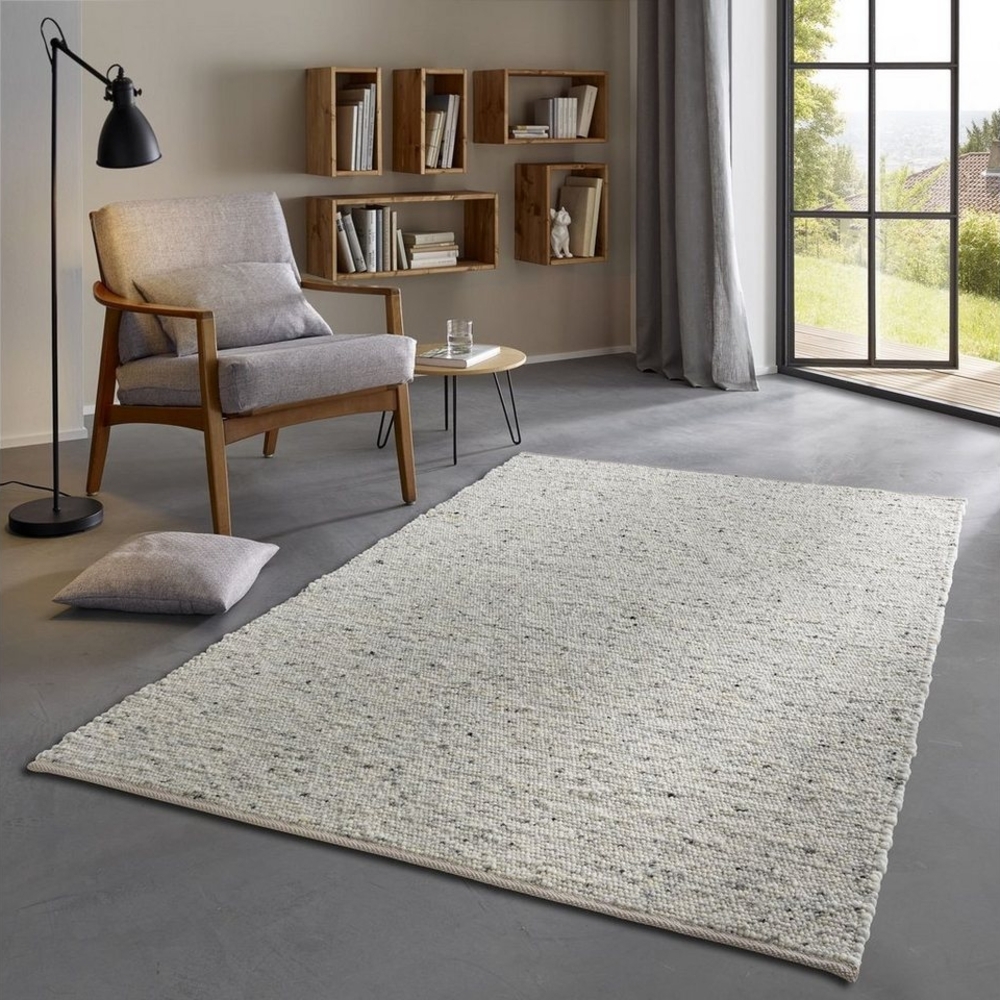 TaraCarpet Wollteppich TaraCarpet Fjord, rechteckig, Höhe: 10 mm, Handwebteppich Schurwolle hell-grau Wohnzimmer Schlafzimmer 060x120 cm Bild 1