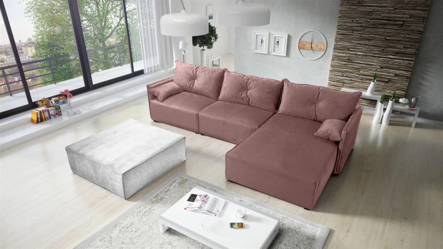 Ecksofa mit Schlaffunktion HUNTER in Stoff Royal Altrosa Ottomane Rechts Bild 1