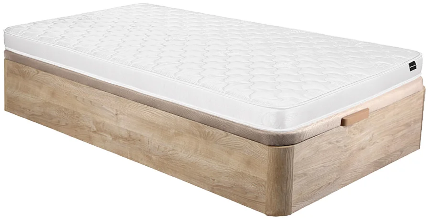 Vente-unique - Set aus Bettgestell mit Bettkasten + Schaumstoffmatratze - 90 x 190 cm - Stärke 15 cm - Holzfarben hell - DANAE II von YSMÉE Bild 1