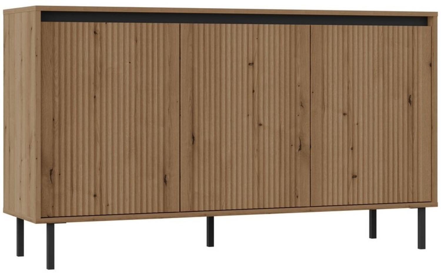 Furnix Sideboard Kersi 813 Kommode mit drei Türen Metallbeine 6 Fächer Lamellen-Design, 148,6x84,7x40 cm Bild 1